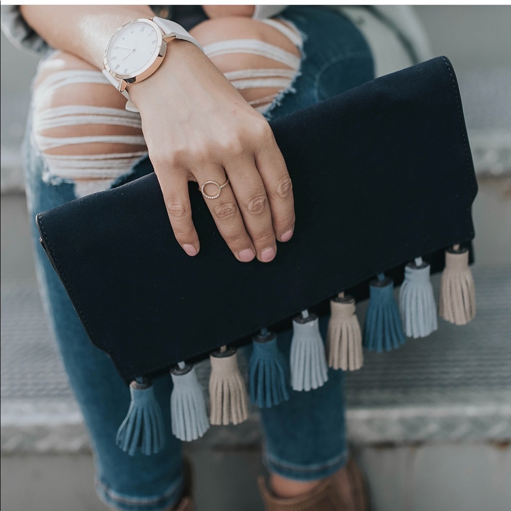 {Rebecca Minkoff} Black Clutch with Tassels